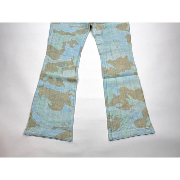 120% Lino Italy Camo Linen Flare Pants‎ Women 42 S Zip Closure 5-Pockets RARE! - Picture 3 of 12